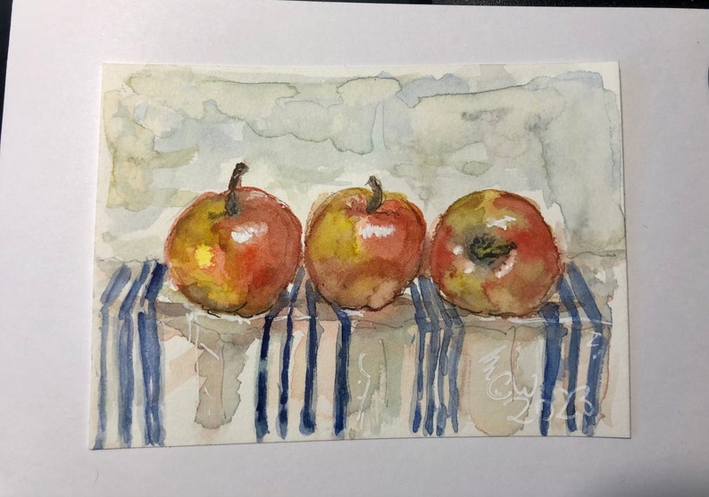 Drei Äpfel Miniatur Aquarell als Karte Bild 3