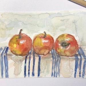 Drei Äpfel Miniatur Aquarell als Karte Bild 1