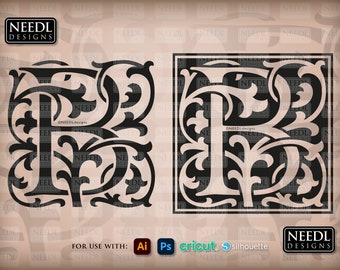 William Morris style letter B cut file | monogram initial cricut silhouette lightburn glowforge | svg eps dxf png pdf | instant download