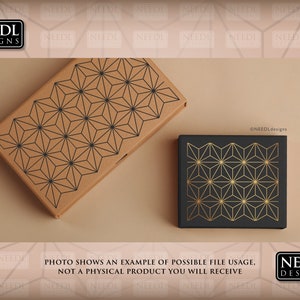 Peut inclure: Deux boîtes avec des motifs géométriques. La plus grande boîte est brune avec un motif géométrique noir. La plus petite boîte est noire avec un motif géométrique doré. Le texte "NEEDL DESIGNS" est visible dans les coins supérieur gauche et inférieur droit de l'image.