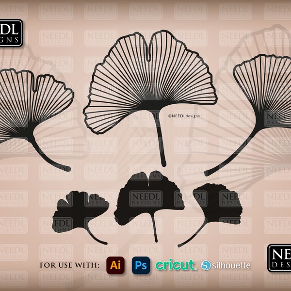 Ginkgo (Gingko) digitale Schnittdatei | Blumenblatt Schablone vektorisierte Kunst Cricut Kontur lightburn svg eps dxf png pdf jpeg | sofort download