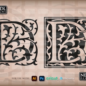 William Morris estilo letra D archivo de corte / monograma inicial cricut silueta lightburn Glowforge / svg eps dxf png pdf / descarga instantánea