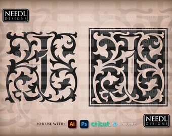 William Morris style letter J cut file | monogram initial cricut silhouette lightburn glowforge | svg eps dxf png pdf | instant download