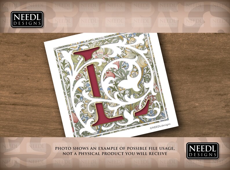 May include: A digital design featuring a white letter L with a red and gold outline, set against a background of a floral pattern in shades of green, blue, yellow, and red.