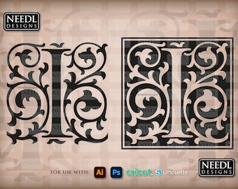 Carta de estilo William Morris que corté archivo / monograma inicial cricut silueta lightburn Glowforge / svg eps dxf png pdf / descarga instantánea