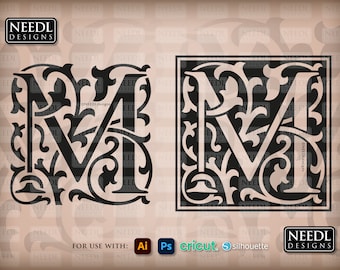 William Morris style letter M cut file | monogram initial cricut silhouette lightburn glowforge | svg eps dxf png pdf | instant download