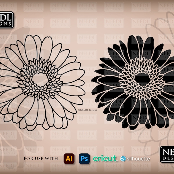 Gerbera daisy 1 digital cut files | floral flower stencil vectored art cricut silhouette lightburn svg eps dxf png pdf | instant download