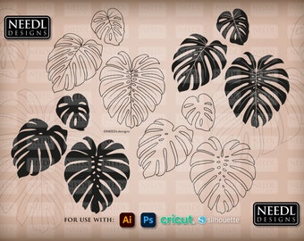 Monstera Swiss Cheese Plant digital cut file botanical leaf stencil cricut silhouette lightburn svg eps dxf png pdf jpeg instant download
