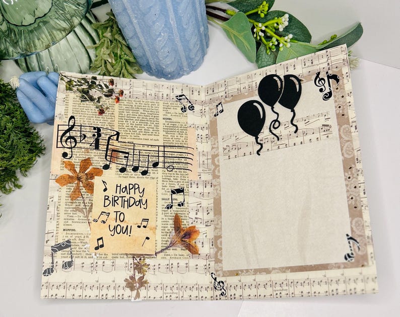 Musical Note Floral Design, Custom Layered Handmade Birthday Greeting ...