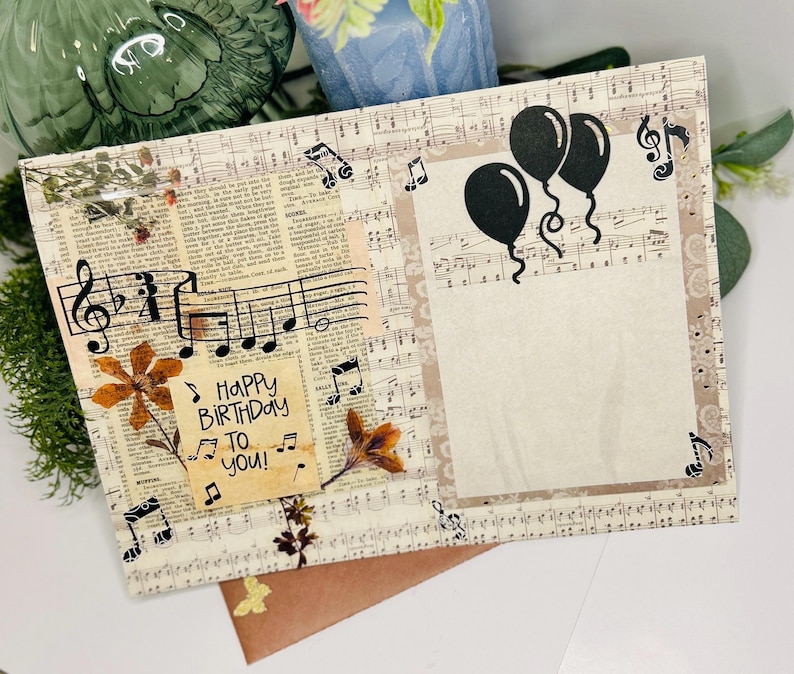 Musical Note Floral Design, Custom Layered Handmade Birthday Greeting ...