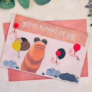 Marcus The Worm Birthday Card – Funny, VR Chat Inspired, Handmade Greeting Card 7”x5”