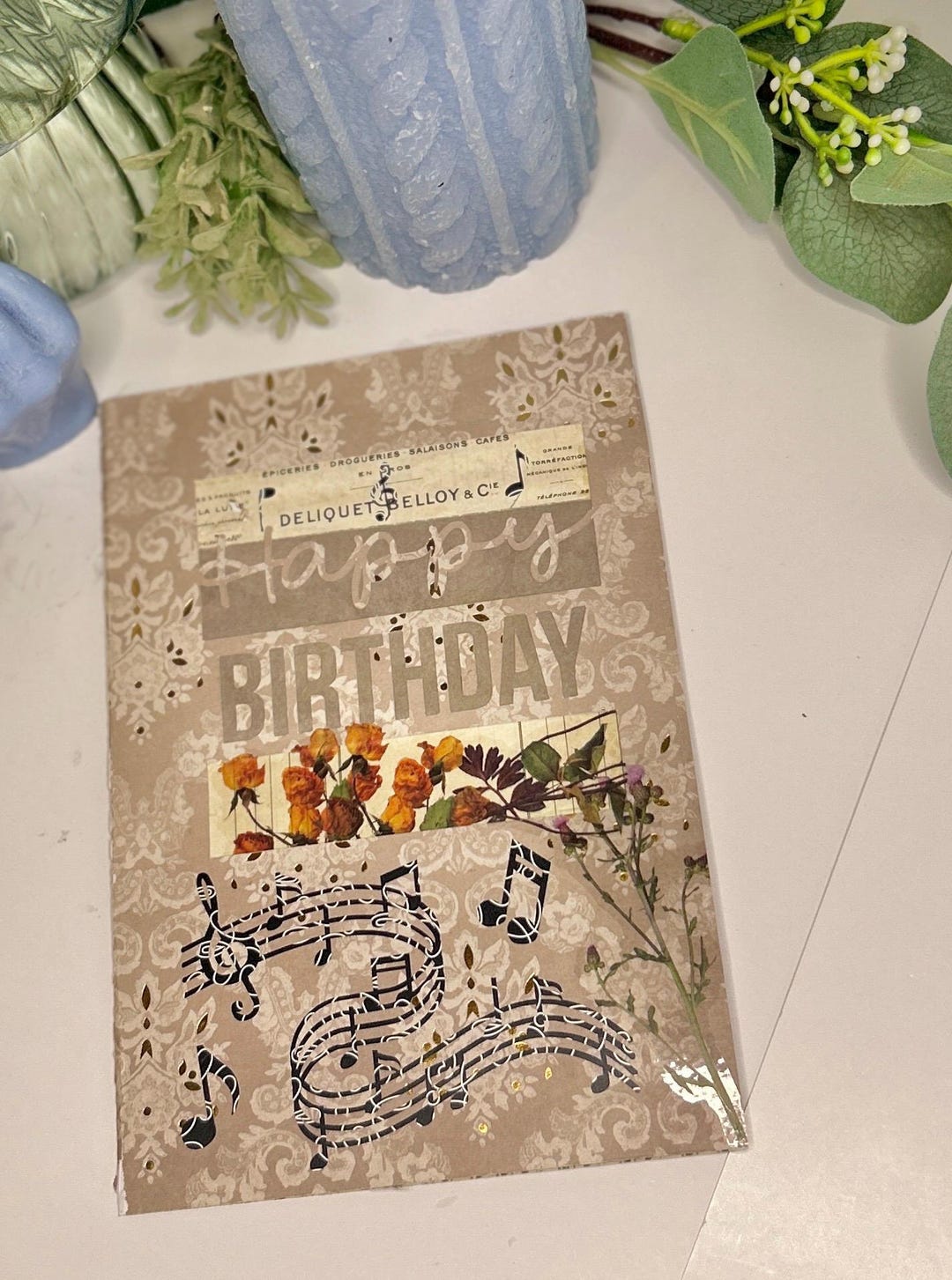 Musical Note Floral Design, Custom Layered Handmade Birthday Greeting ...