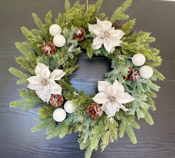 Winter Wreath for Front Door, Silver Holiday Wreath, Holiday Home