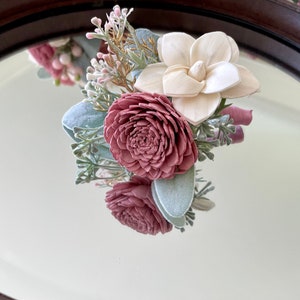 Sola Wood Flower Boutonniere, Grooms Flower, Garden Wedding flowers, Grooms boutonniere, Dusty Pink and Ivory Boutonniere. image 1