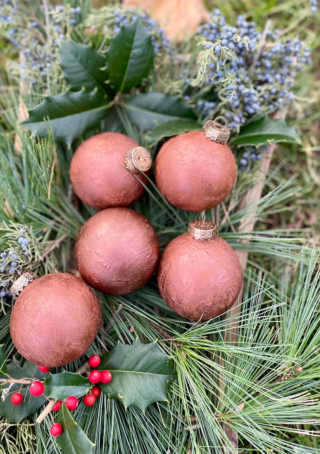 Textured Christmas Ornaments Metalic Copper Ornament Minimal Etsy