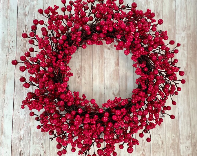Red Berry Holiday Wreath for Front Door, Christmas Wreath for Front