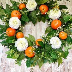 Wreath for front door summer orange wreath mothers day spring wreath gift for mom new home gift