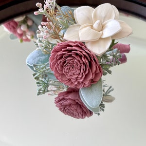 Sola Wood Flower Boutonniere, Grooms Flower, Garden Wedding flowers, Grooms boutonniere, Dusty Pink and Ivory Boutonniere. image 10