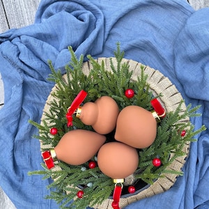 Hand-Painted Terracotta Christmas Ornaments, Rustic Terra Cotta Ceramic Ornaments,