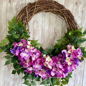 Pink and Purple Hydrangea spring wreath, Summer wreath, Front door wreath,