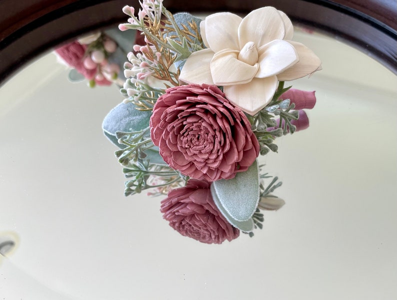 Sola Wood Flower Boutonniere, Grooms Flower, Garden Wedding flowers, Grooms boutonniere, Dusty Pink and Ivory Boutonniere. image 5