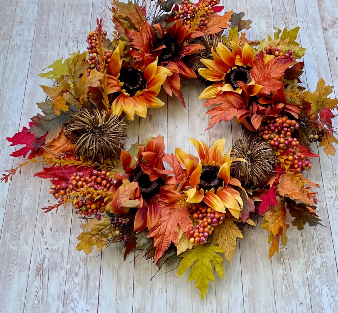 Fall Foliage Front Door Wreath, Maple Leaves Wreath for Thanksgiving ...