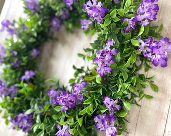 Purple Wisteria Spring Wreath.  Front Door Decor. Summer Wreath.