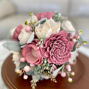 Sola wood flower bouquet, Dusty Pink Ivory Boho Wedding Bouquet, Sola Wood Flowers, Bridesmaid Wedding Bouquet,