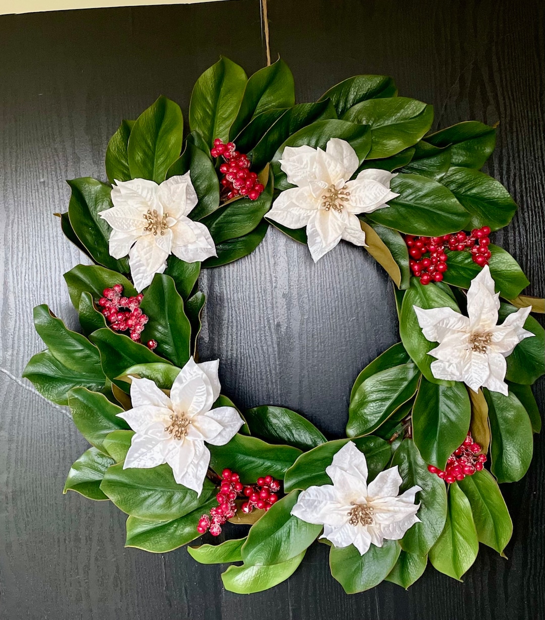 Magnolia Christmas Wreath Winter Wreath Poinsettia Christmas Etsy