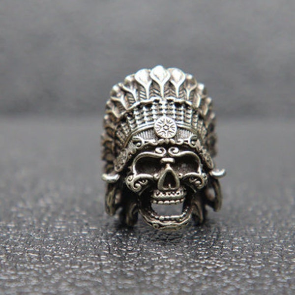 Silver Aztec Mask beard ring Bead