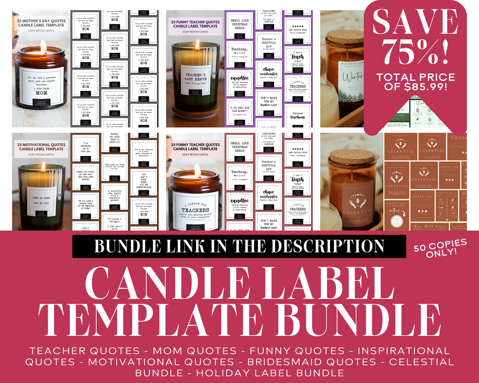 25 Funny Candle Label Design Template Canva Template for Etsy UK