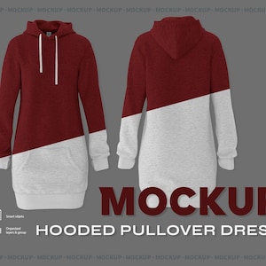 Hooded pullover dress mockup. Model Independent dress Mock-up . Photoshop mockups, 1 PSD files
