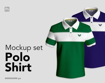 Ensemble de maquettes de t-shirt polo pour hommes. Vue de face et version pliée (2 fichiers PSD)