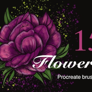 Flower Stamp Brushes for Procreate,-- Peonies Procreate Brush Set, --Floral Stamps, Botanical Brushes Flowers, Tattoo Stamps, flowers roses