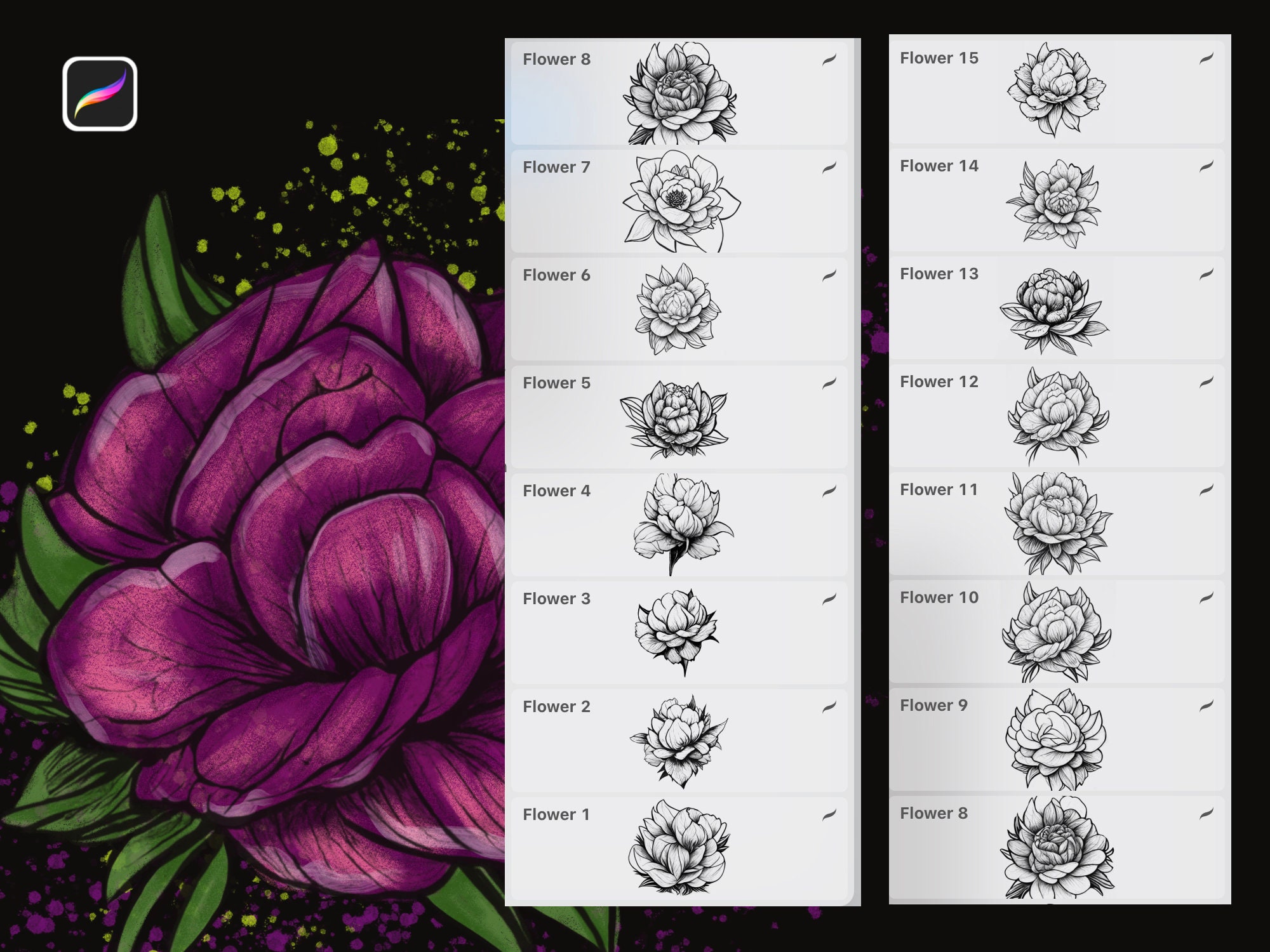 Flower Stamp Brushes for Procreate,-- Peonies Procreate Brush Set ...