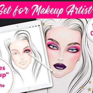 Make-up-Sprechform - Make-up-Form - Procreate Gesichtsstempel - Gesichtskarte - Schminktäschchen - Procreate Portrait Pinsel