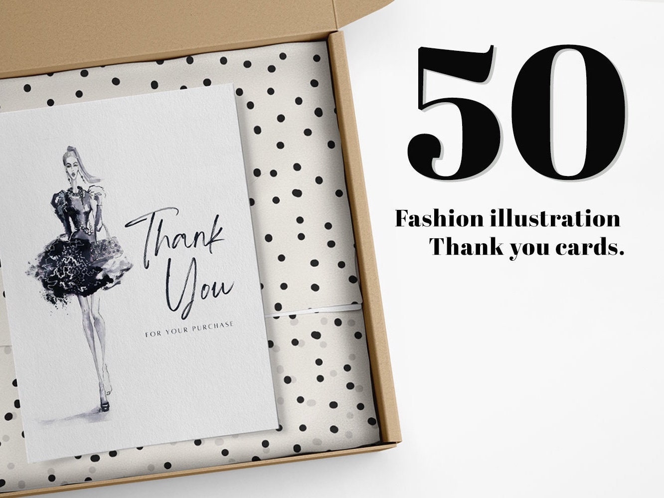 Thank You Fashion Illustration Card. Thanks for Your Purchase Card