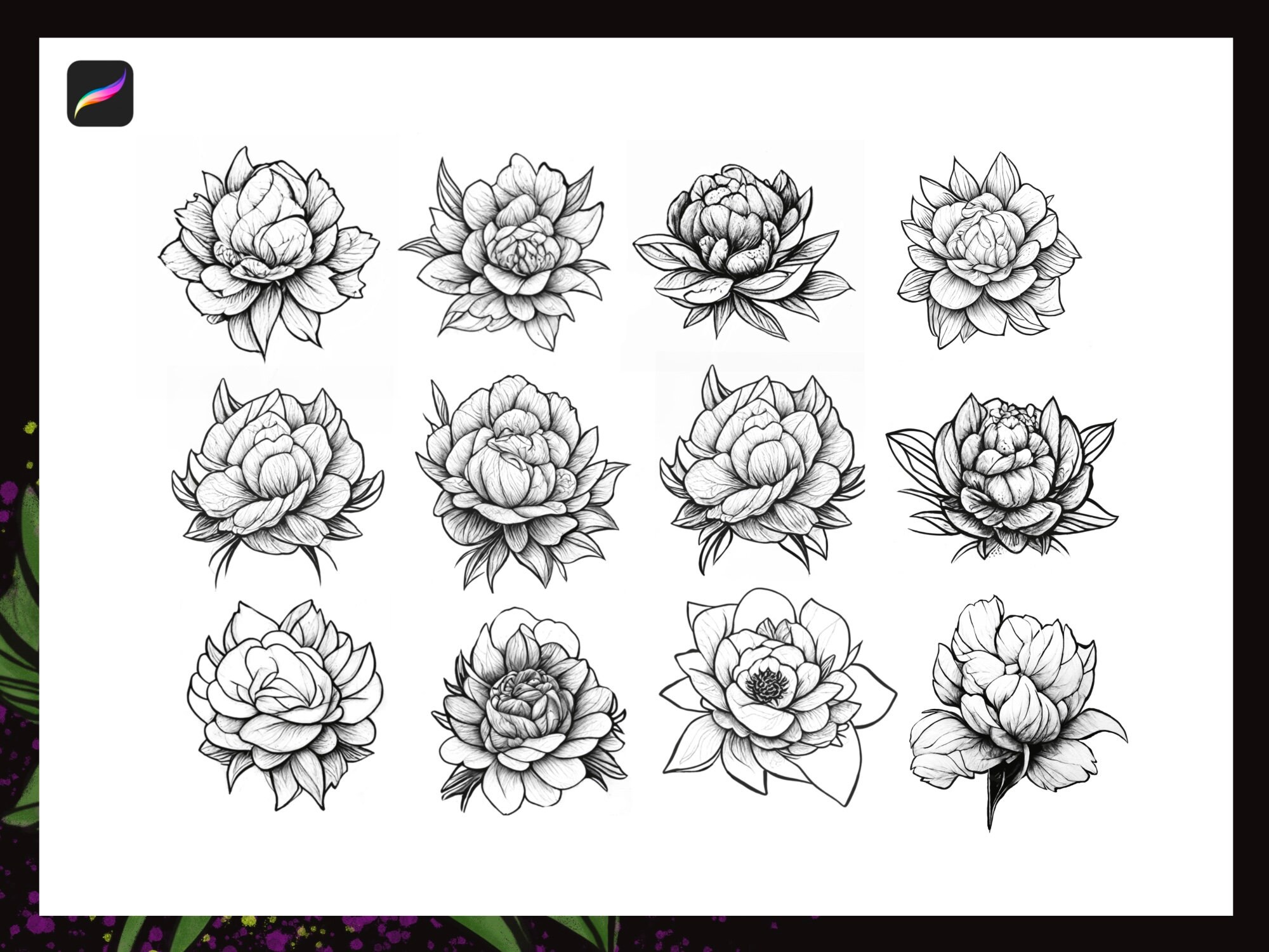 Flower Stamp Brushes for Procreate,-- Peonies Procreate Brush Set ...