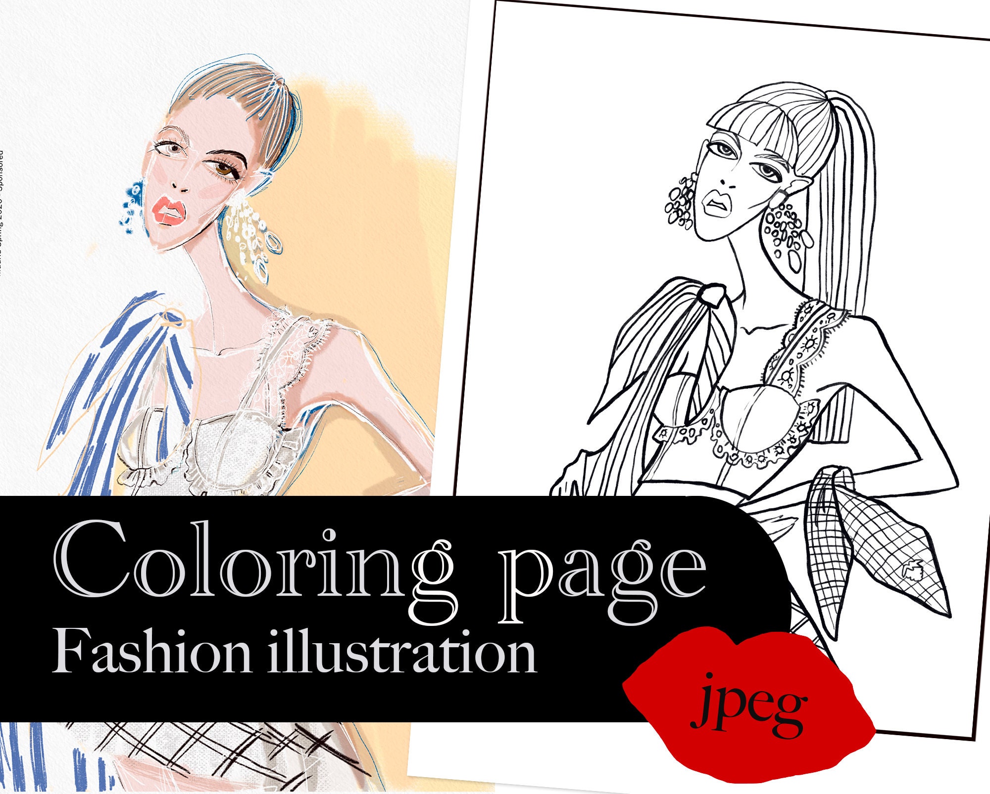 Coloring Page for Adults Coloring Fashion Illustration - Etsy