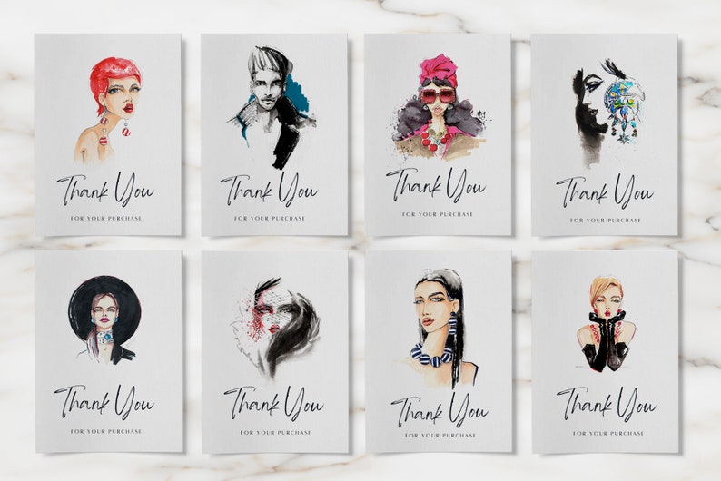 Thank You Fashion Illustration Card. Thanks for Your Purchase Card
