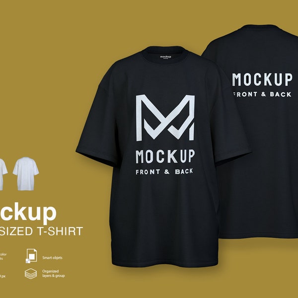 Mockup übergroßes T-Shirt. Vorderansicht und Rückansicht übergroßes T-Shirt Mockup (1 PSD Dateien) Photoshop Datei.