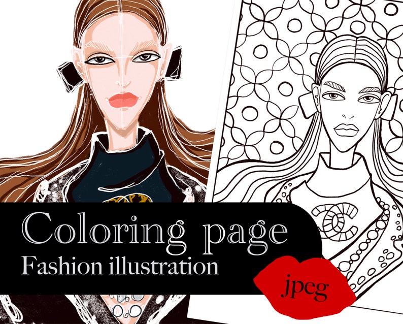 Coloring Page for Adults Coloring Fashion Illustration - Etsy