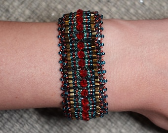 Beaded Cuff Red/Green/Gold