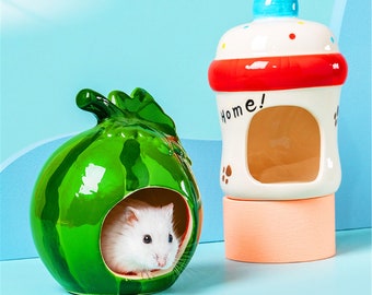 Summer Watermelon shaped Hamster ceramics hideout Small pet playhouse supplies Hamster ceramics toys furniture tunnel cabin cage decor