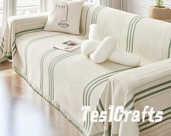 Striped New Minimalist Anti-cat Scratch Soft Chenille Sofa Towel Blanket,Four Season Use Dust-proof Sofa Blanket,Pet Furniture Protector