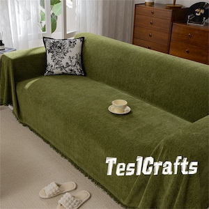 Green Chenille Sofa Cover Multi Colors Slipcovers Chenille Sofa Towel Blanket,Four Season Use Sofa Towel Blanket,Pet Furniture Protector