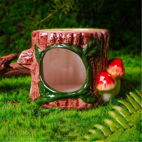 Stump shaped Hamster ceramics hideout Small pet playhouse supplies Hamster ceramics toys furniture tunnel cabin cage decor