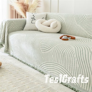 Japanese Wave Pattern Chenille Sofa Cover,3 Colors Slipcovers Soft Sofa Blanket,Four Season Use Sofa Towel Blanket,Pet Furniture Protector