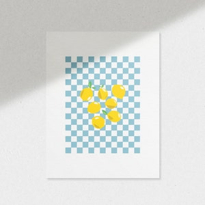 Digital Download Art Print Lemons, Checkered Wall Decor, Art Poster printable, Lemons print, Minimalist wall art, Downloadable Art Print