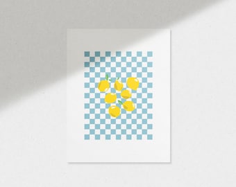 Digital Download Art Print Lemons, Checkered Wall Decor, Art Poster printable, Lemons print, Minimalist wall art, Downloadable Art Print